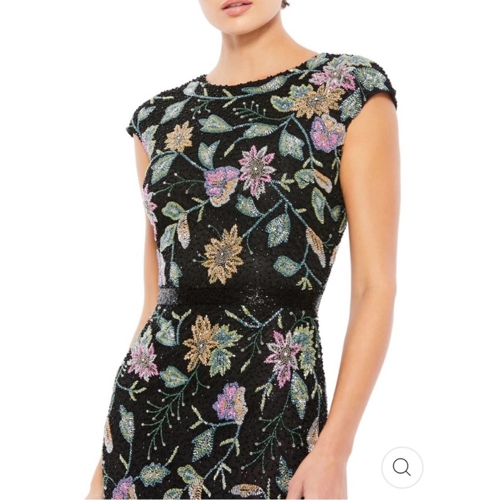 Mac Duggal Floral Beaded Cap Sleeve Evening Gown 5229 Black Multi Size 10 NWT - Picture 4 of 15